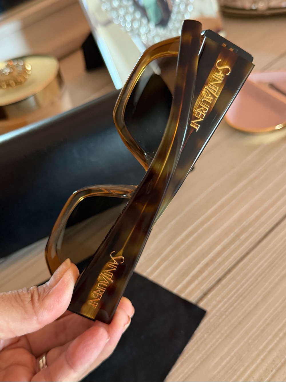 Saint Laurent Brown Rectangular Acetate Sunglasses - Picture 4 of 4